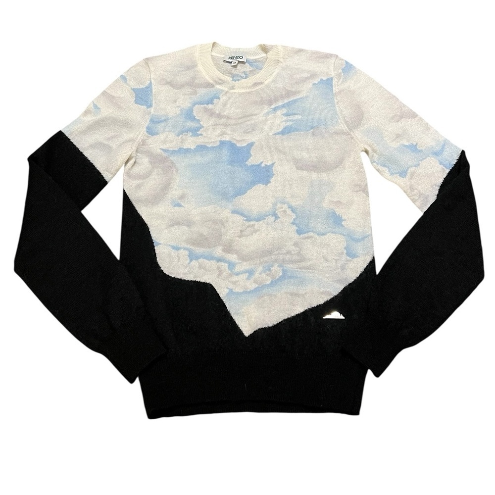 Kenzo Sky Blue and Black Cloud Crewneck Sweater mohair and wool blend